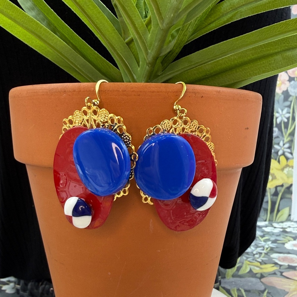 🌟Adorned Crown Jewelry july 4th red white blue bauble earrings